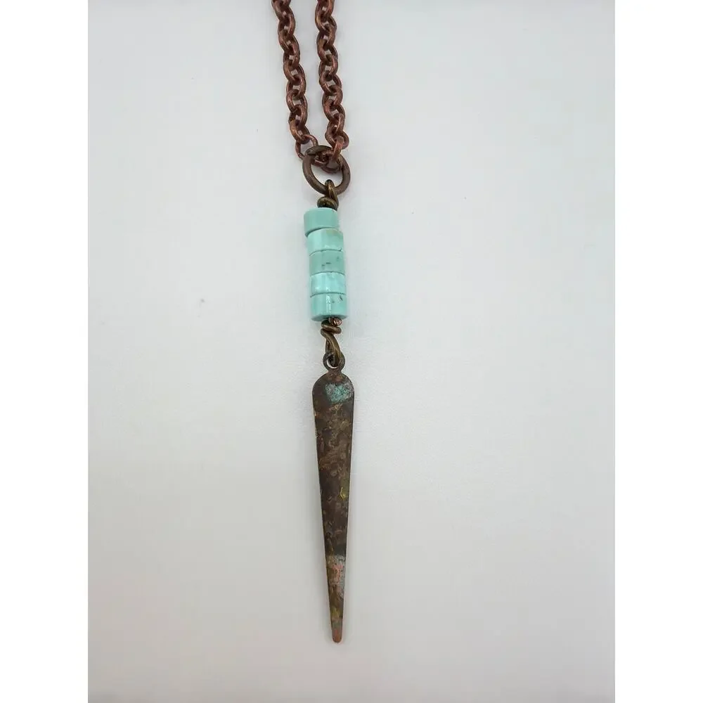 Handcrafted Artisan Made Bohemian Turquoise Spike Dagger Pendant Necklace